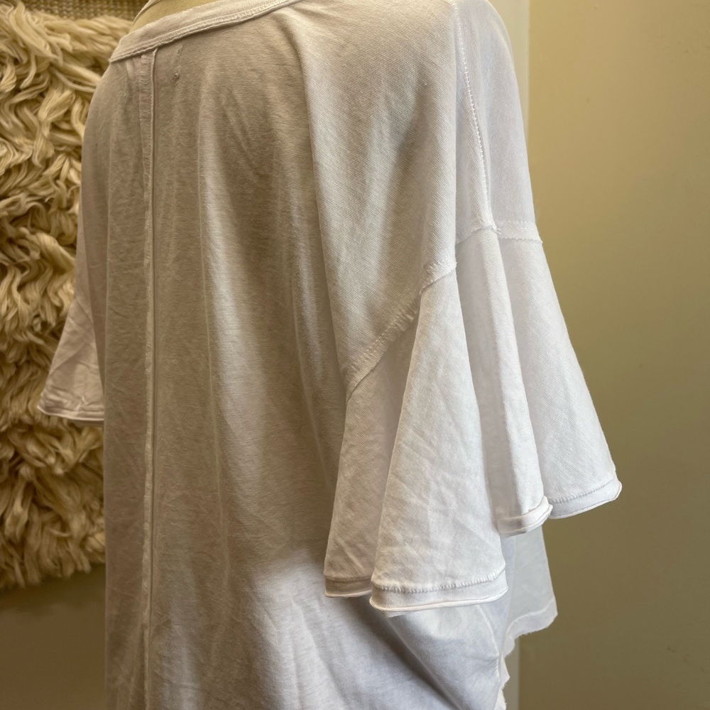 Free People  Loose Sleeves Top Crew Tee Lightweight T-Shirt White Cotton Blend - Picture 9 of 14